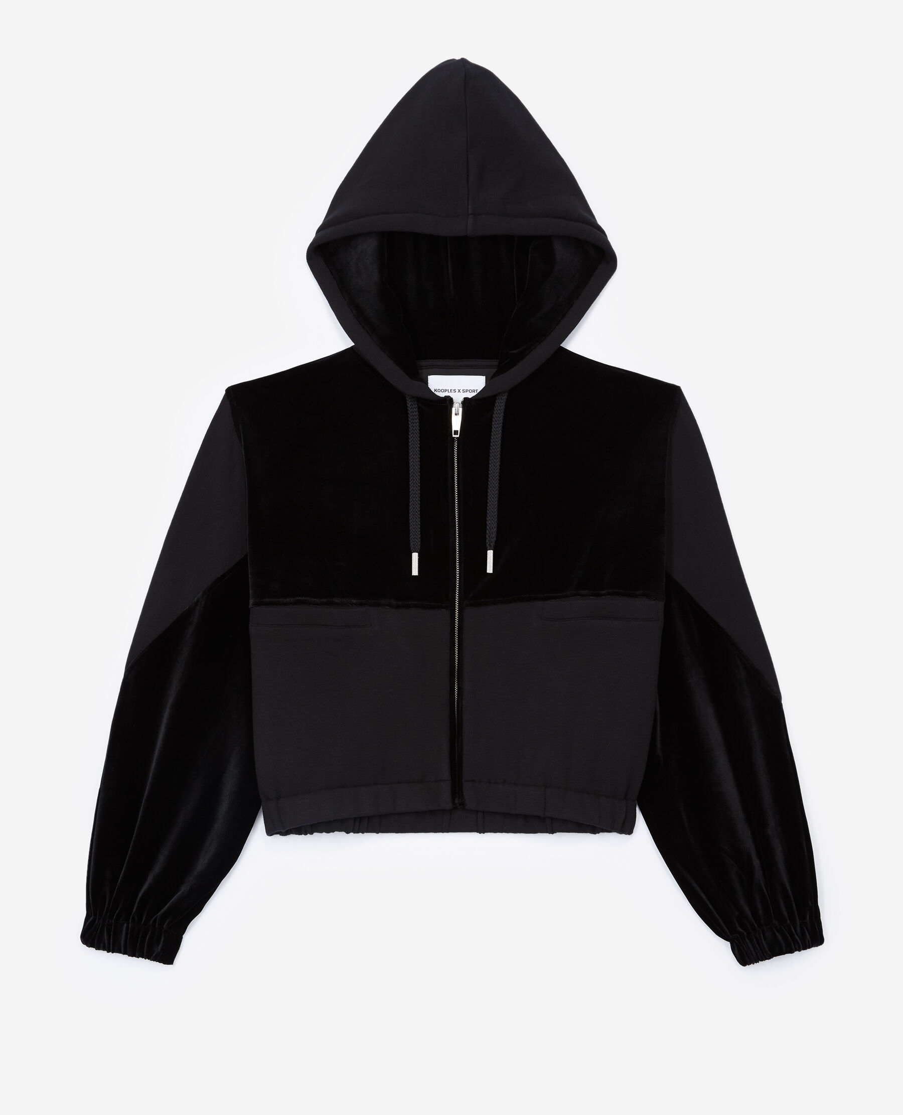 Zipped dual fabric black sweatshirt