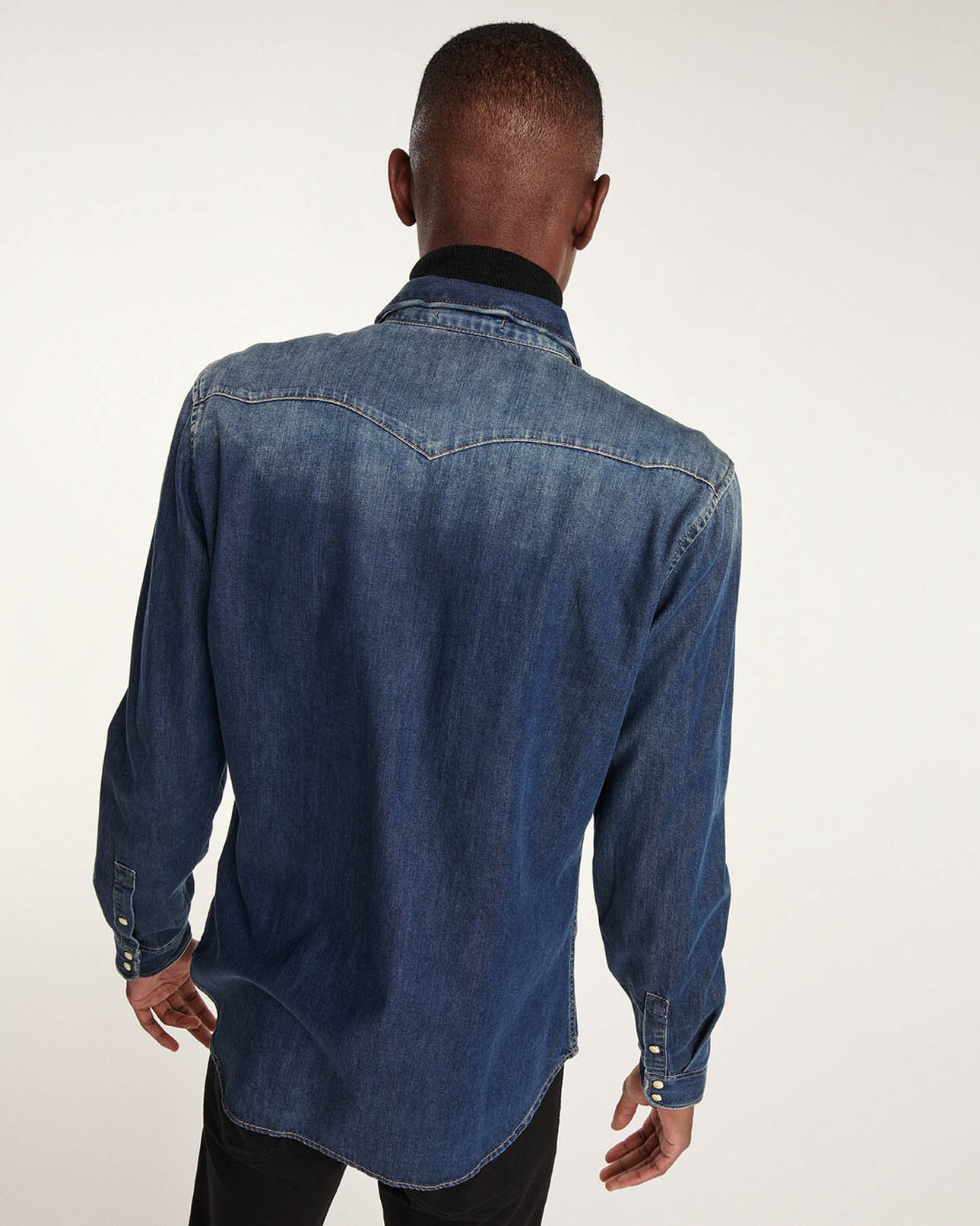The Kooples H BLUE western-style faded blue denim shirt