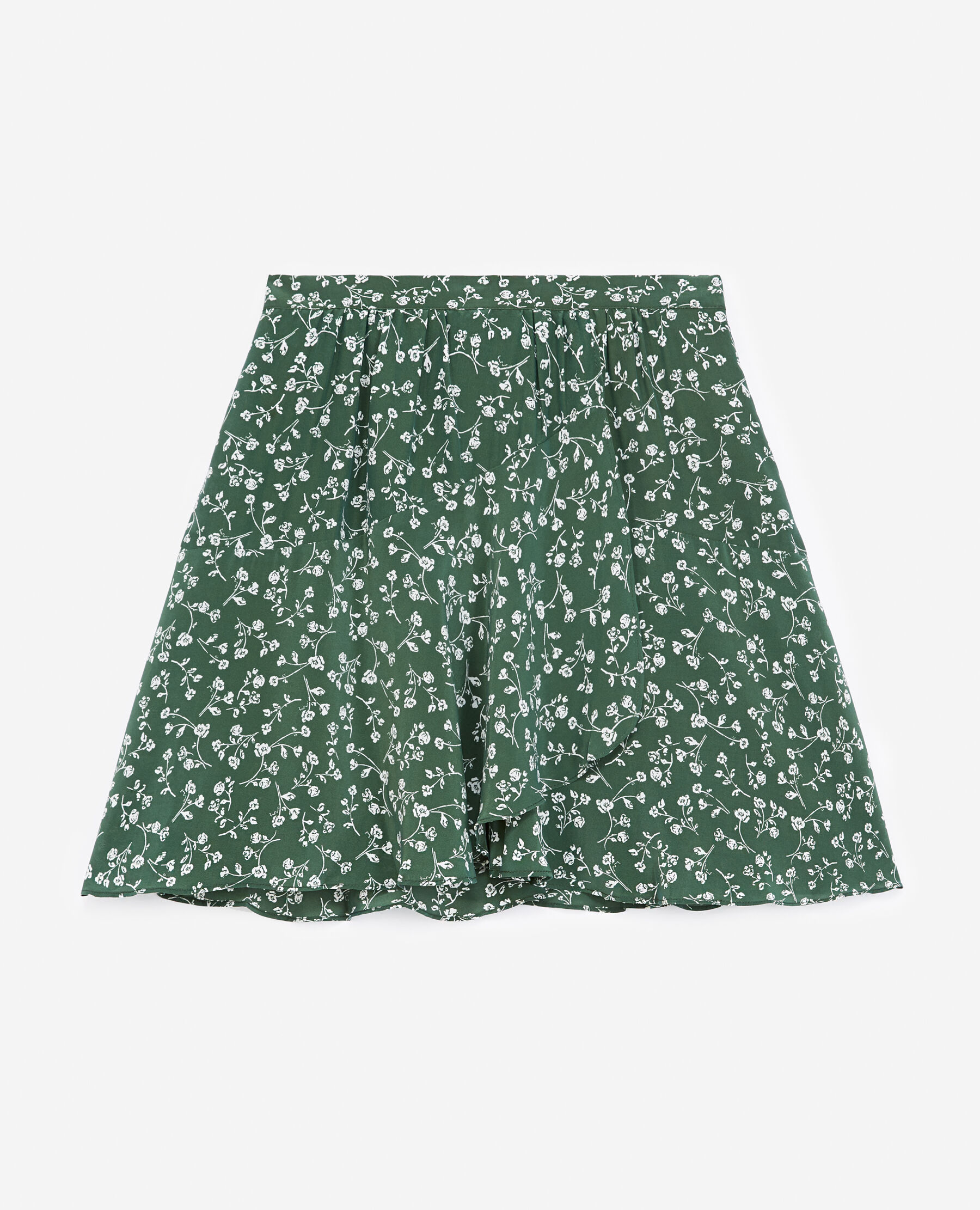 Ecru flowing short skirt with green print The Kooples
