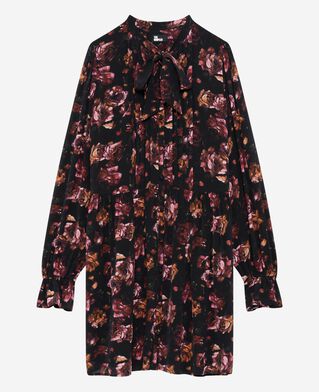 The Kooples WOMEN BLACK - RED rose print short dress in burgundy silk blend