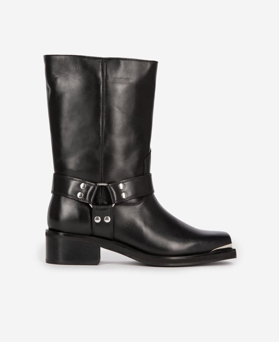 The Kooples WOMEN BLACK black leather strap boots