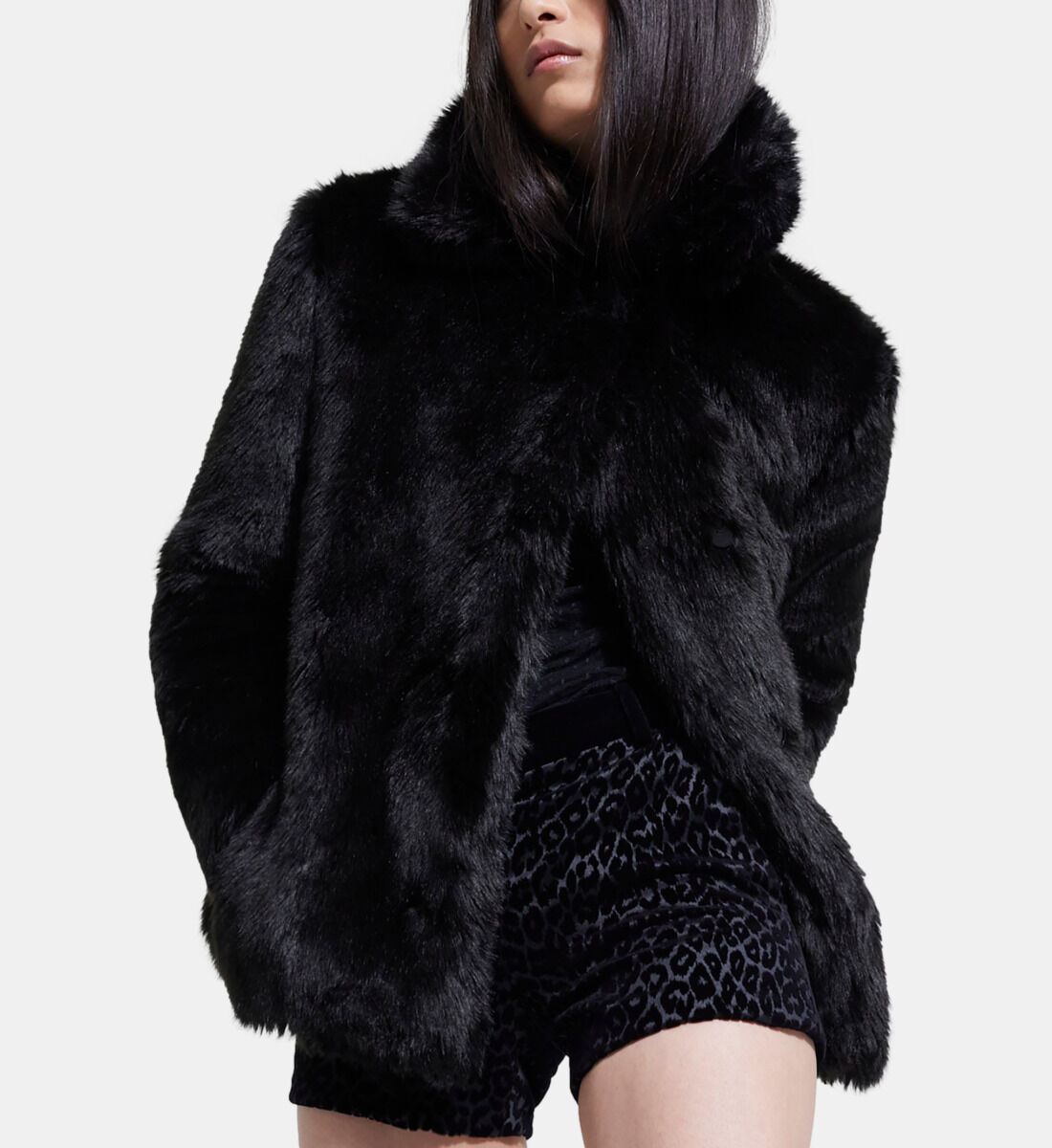 Black faux fur coat | The Kooples - US