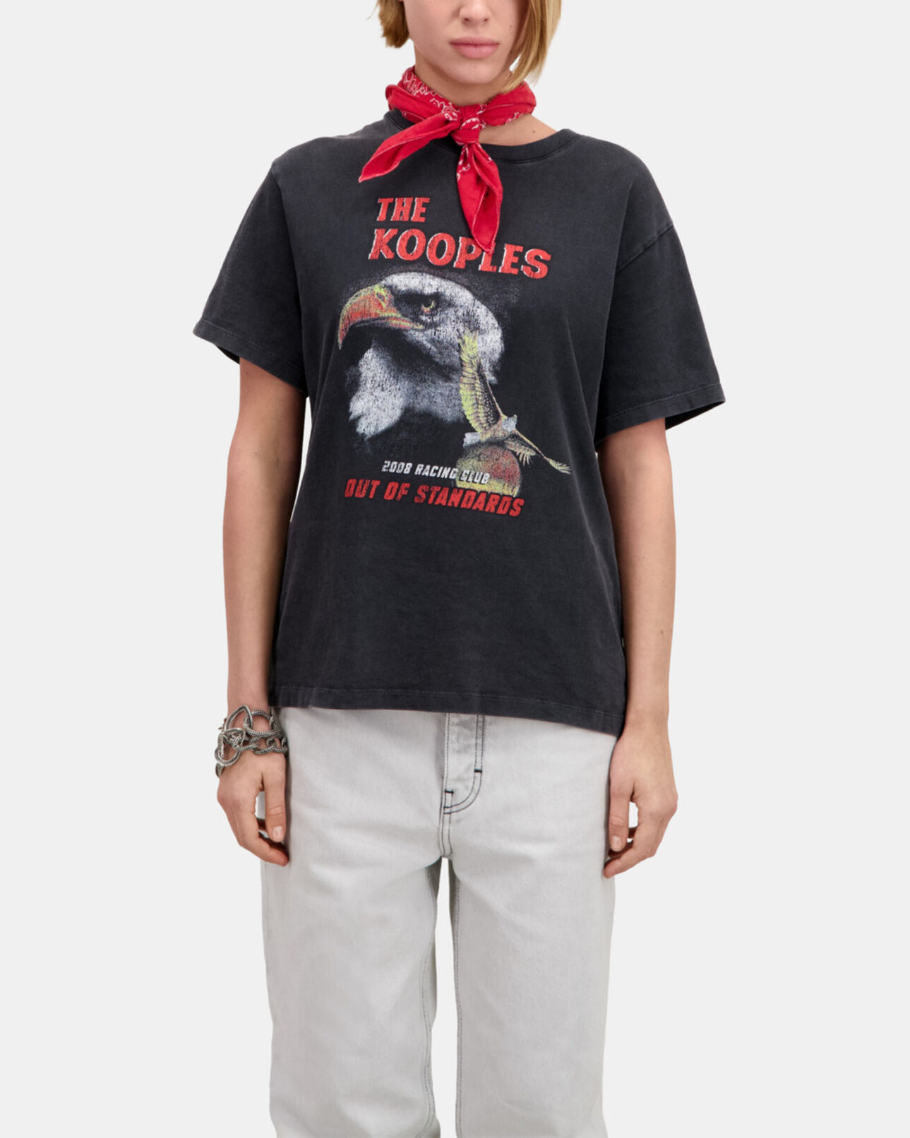 The Kooples DAMEN BLACK WASHED schwarzes t-shirt damen mit „eagle“-siebdruck