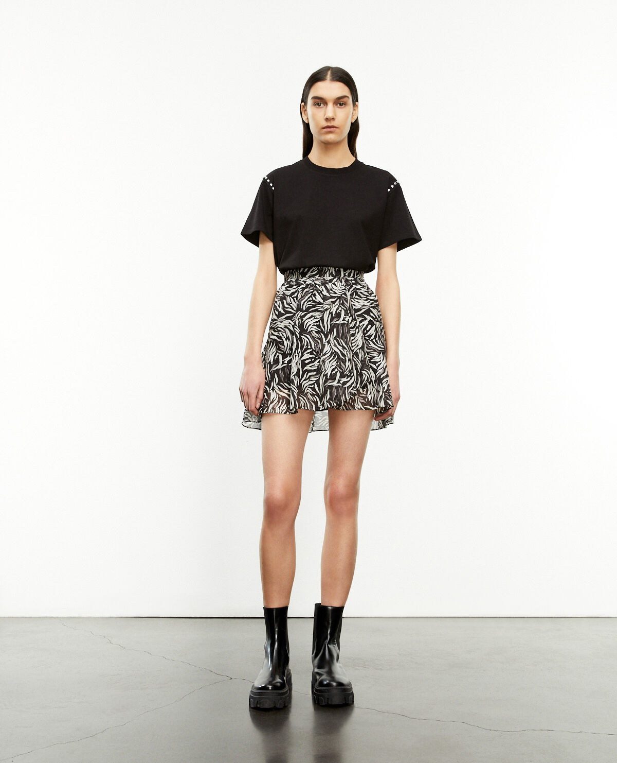 Jupe courte fluide imprim e volants The Kooples