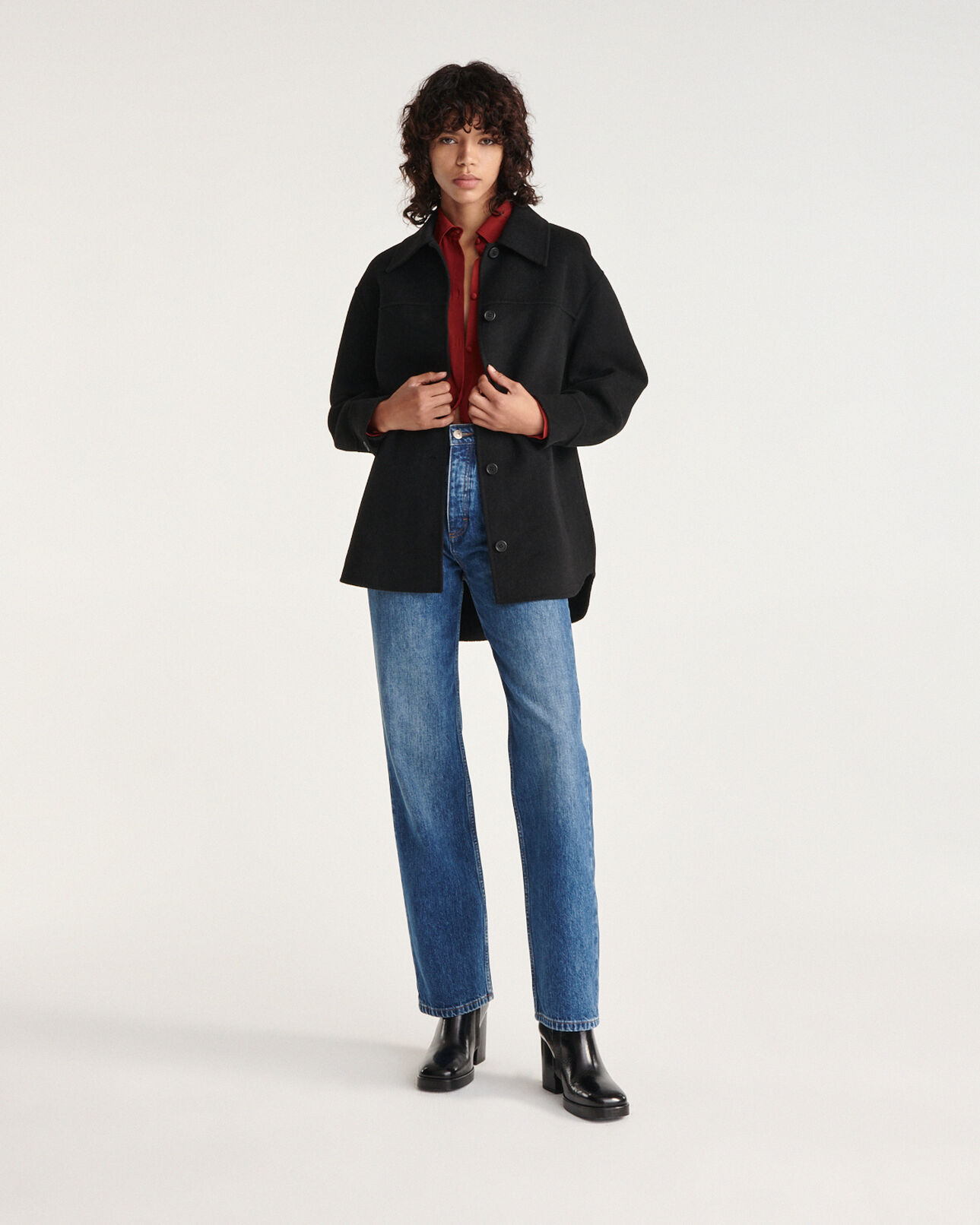 The Kooples WOMEN BLACK overshirt-style black wool jacket