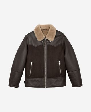 The Kooples DAMEN BROWN kurzes wollfell mit braunem sherpa-kragen