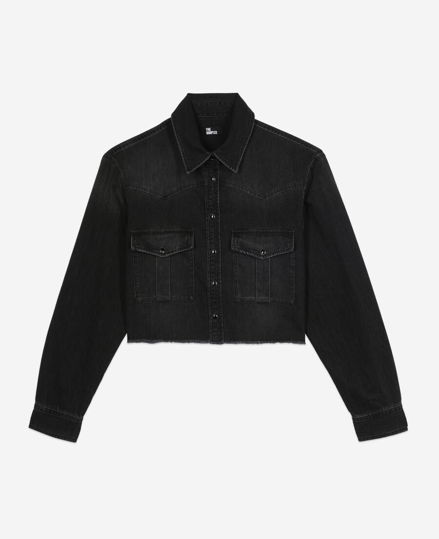The Kooples F BLACK WASHED short grey denim shirt
