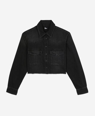 The Kooples F BLACK WASHED short grey denim shirt