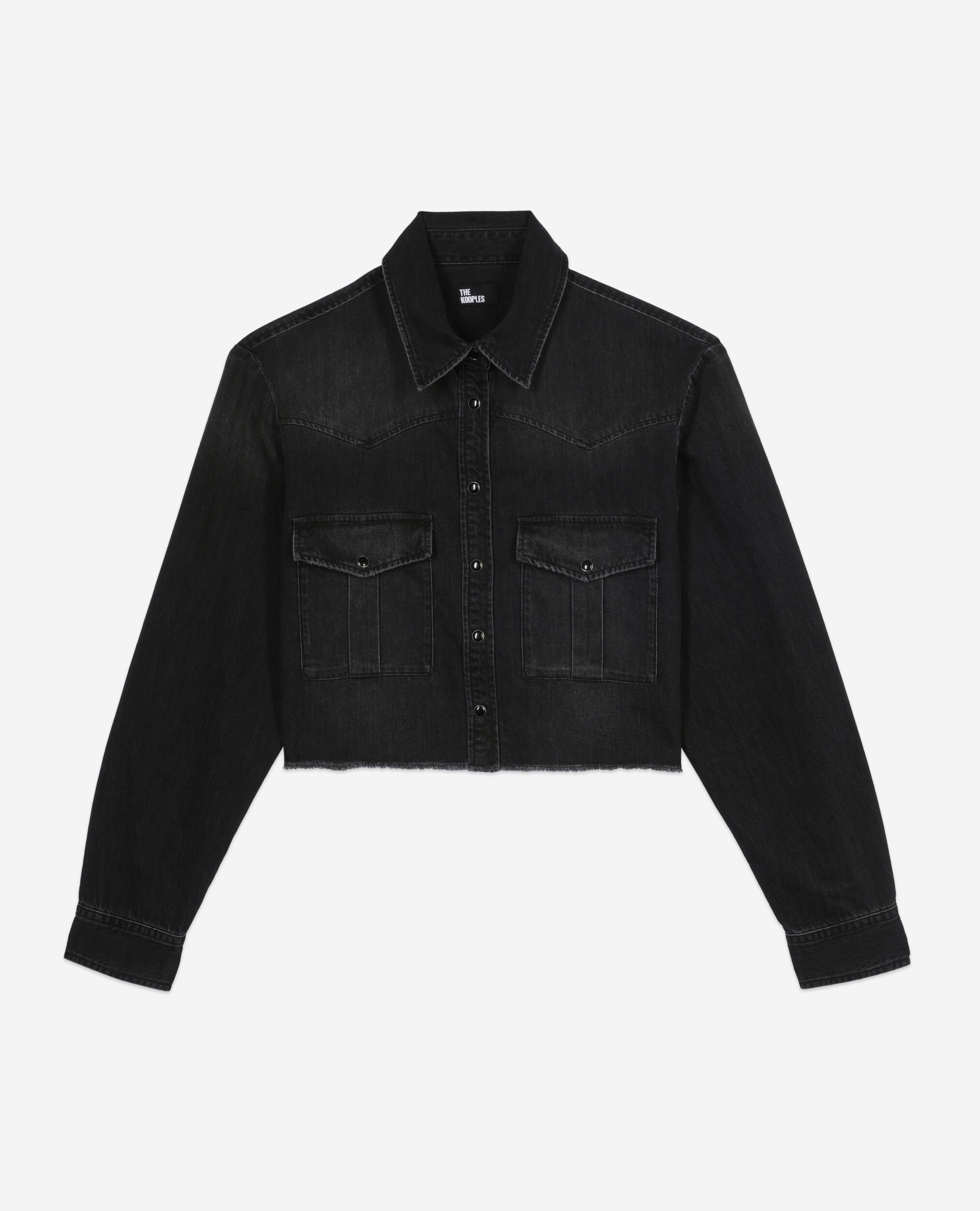 Short grey denim shirt, BLACK WASHED, hi-res image number null