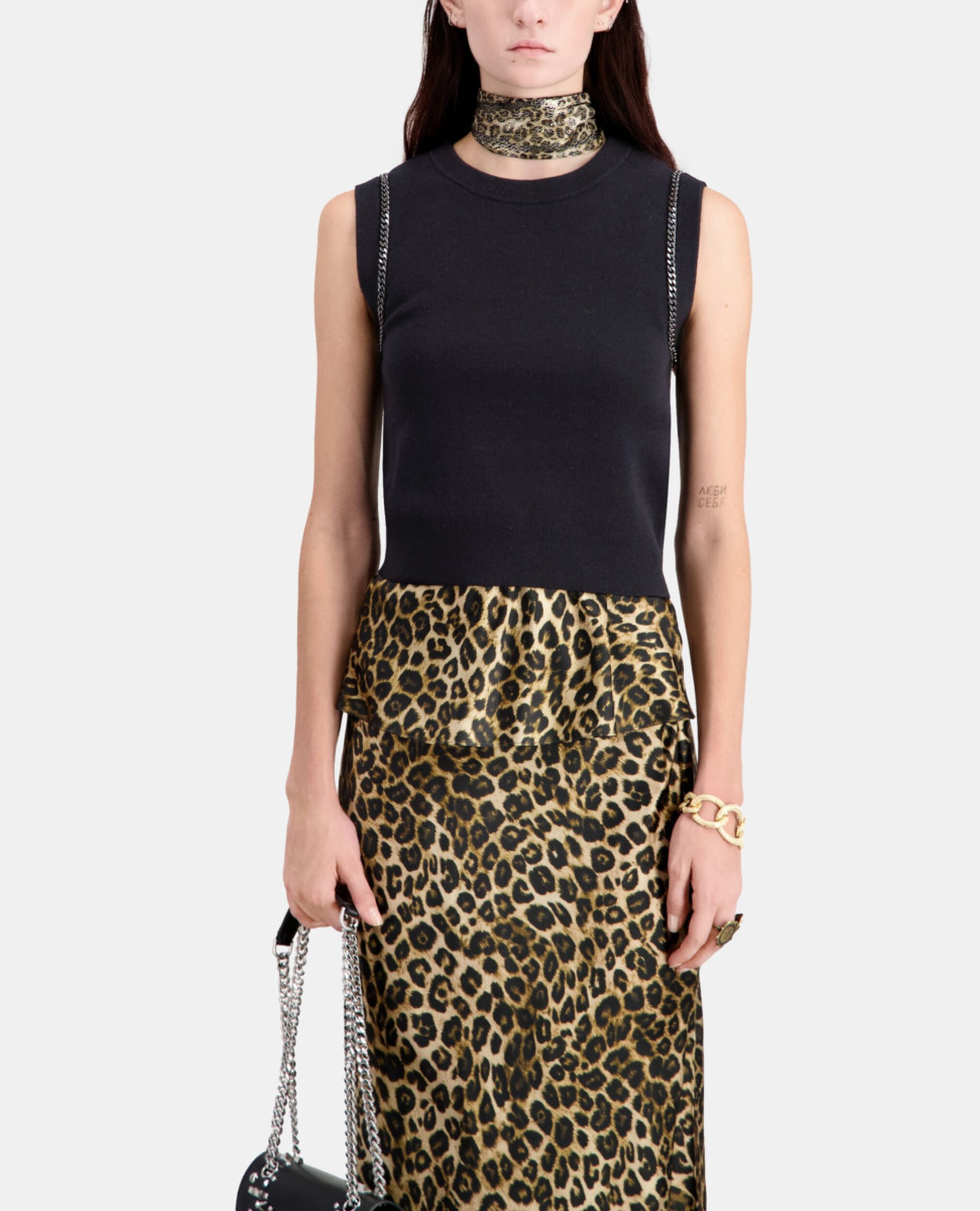 Schwarzer Pullover aus Strick mit Ketten, BLACK, hi-res image number null