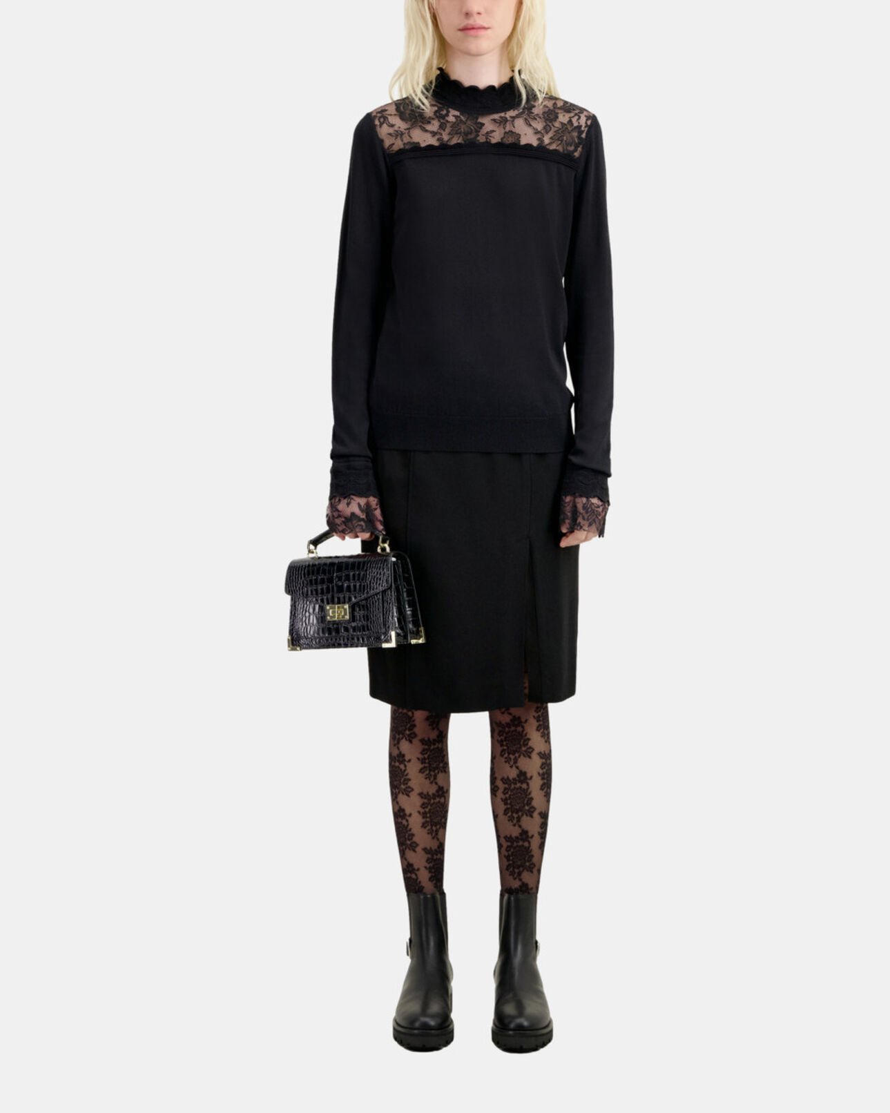 The Kooples FEMME BLACK pull noir avec détails en dentelle