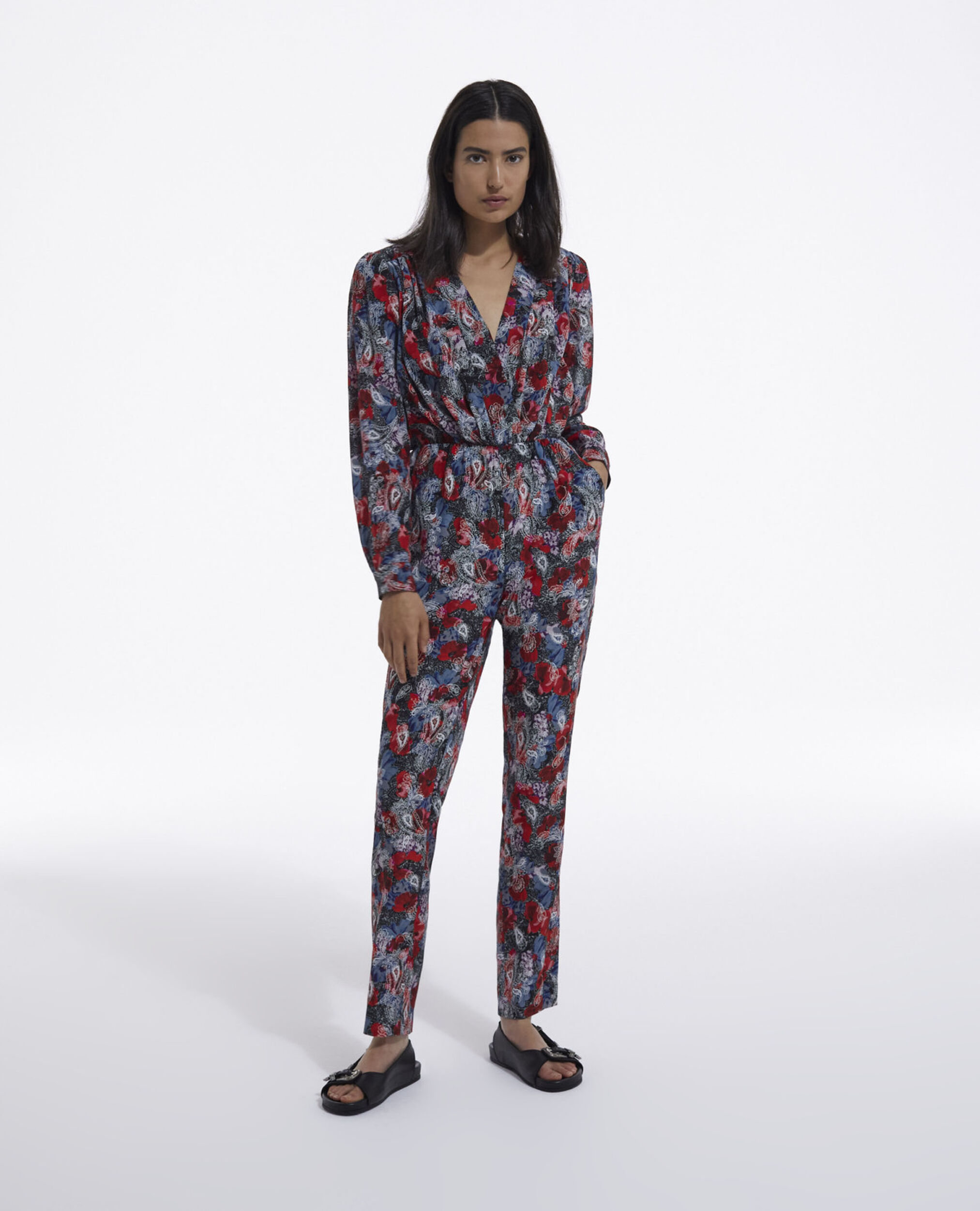 Silk jumpsuit with floral print, RED, hi-res image number null