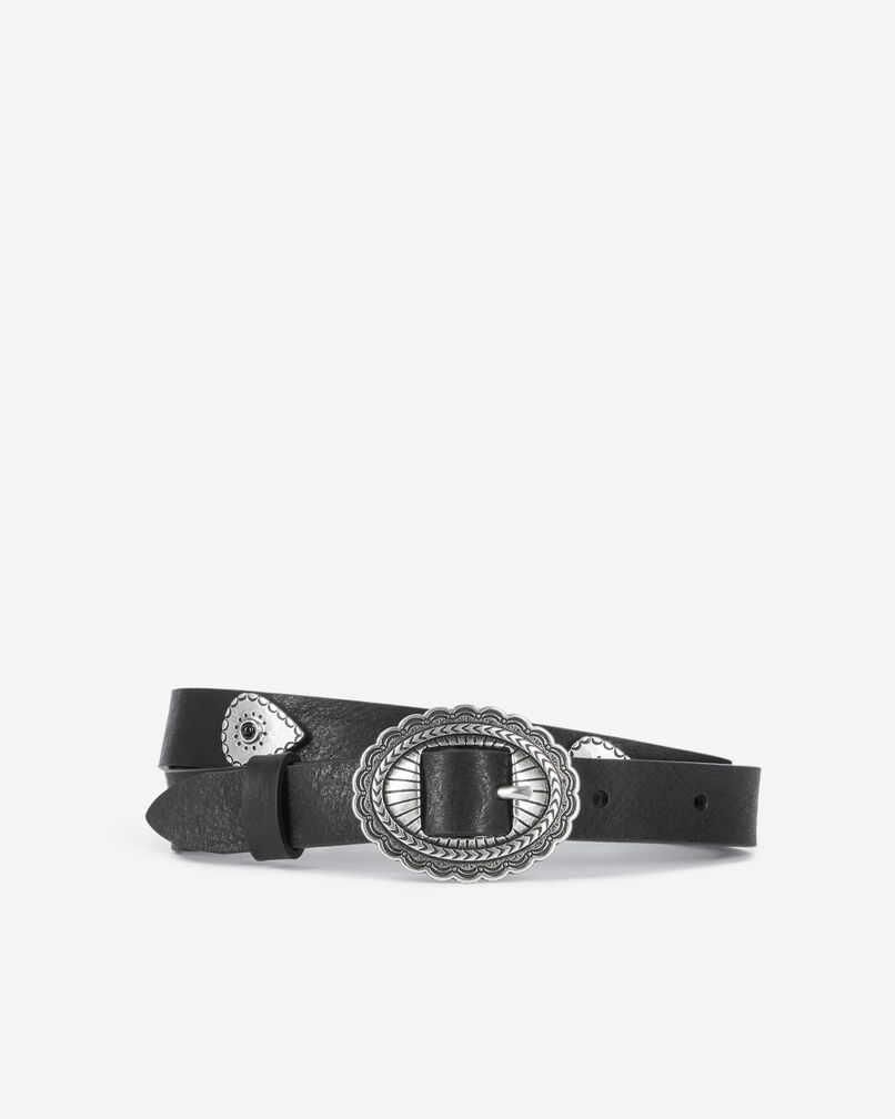 The Kooples WOMEN BLACK thin black leather belt with rivets