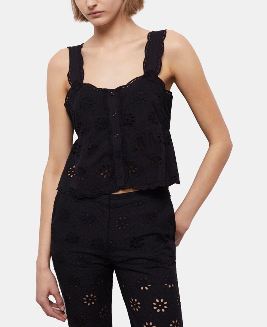 The Kooples F BLACK short black top with broderie anglaise
