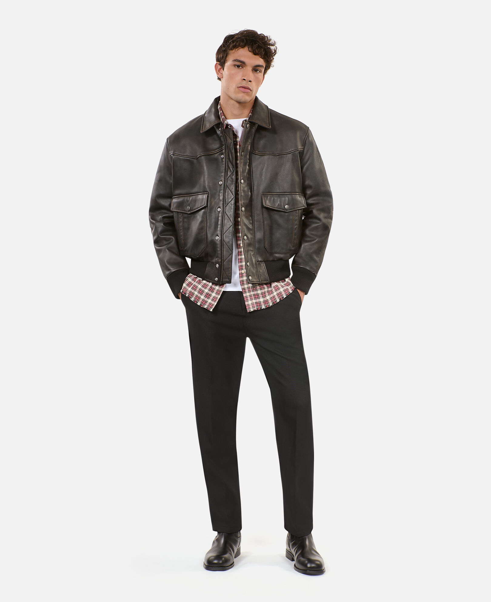 The Kooples HOMME DARK BROWN blouson en cuir marron