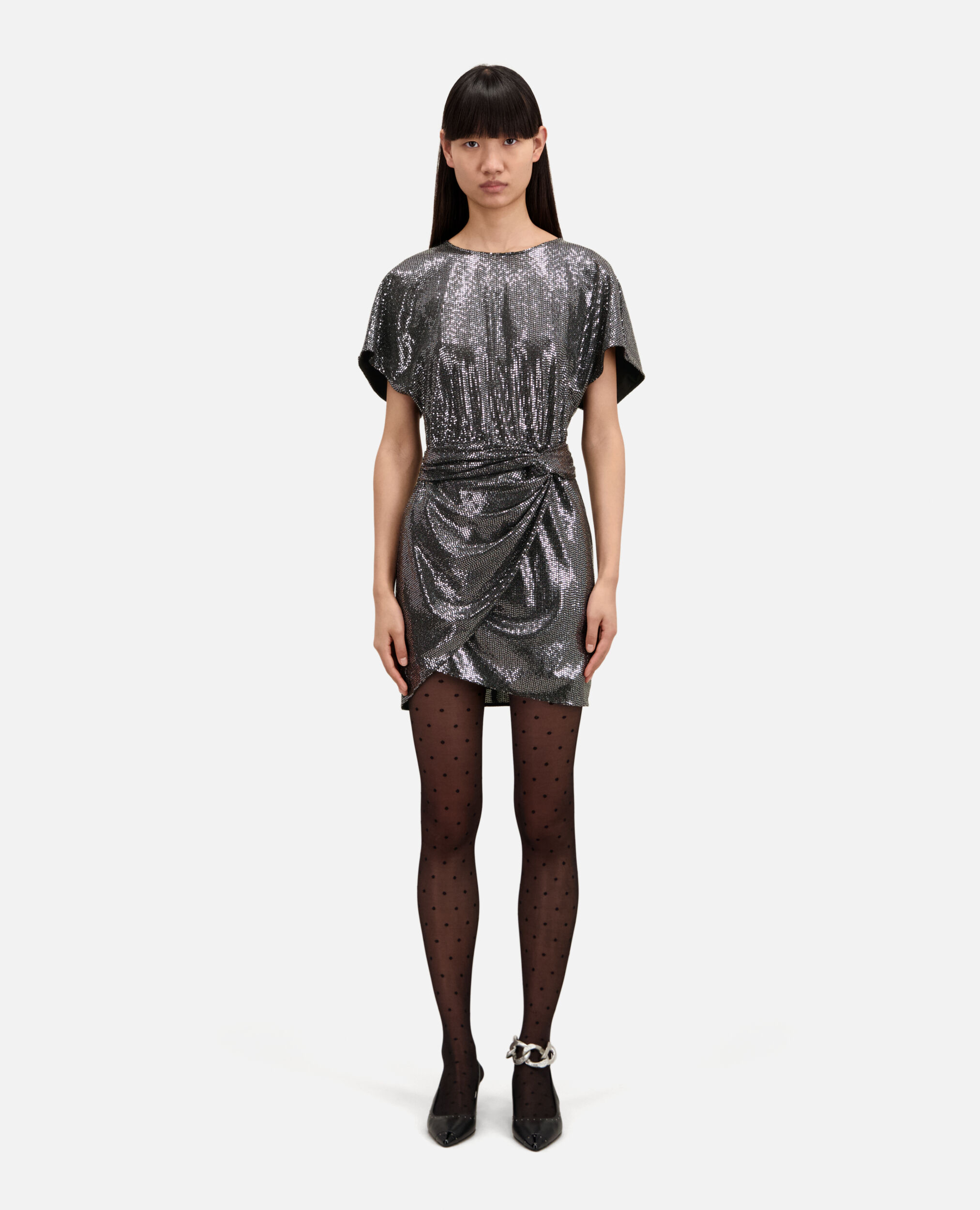 Kurzes Kleid mit Metalliceffekt, SILVER, hi-res image number null