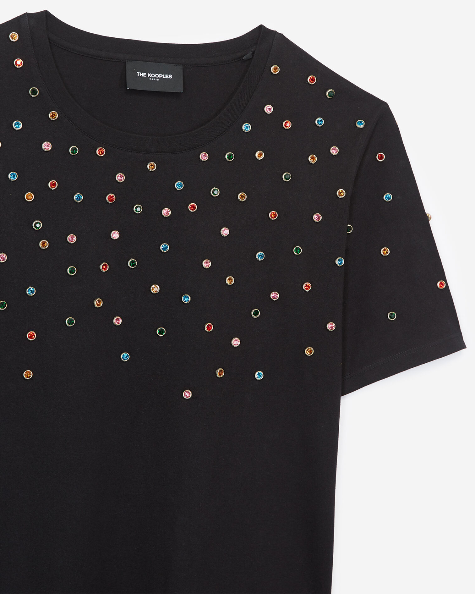 Camiseta rockera negra con strass bordados, BLACK, hi-res image number null
