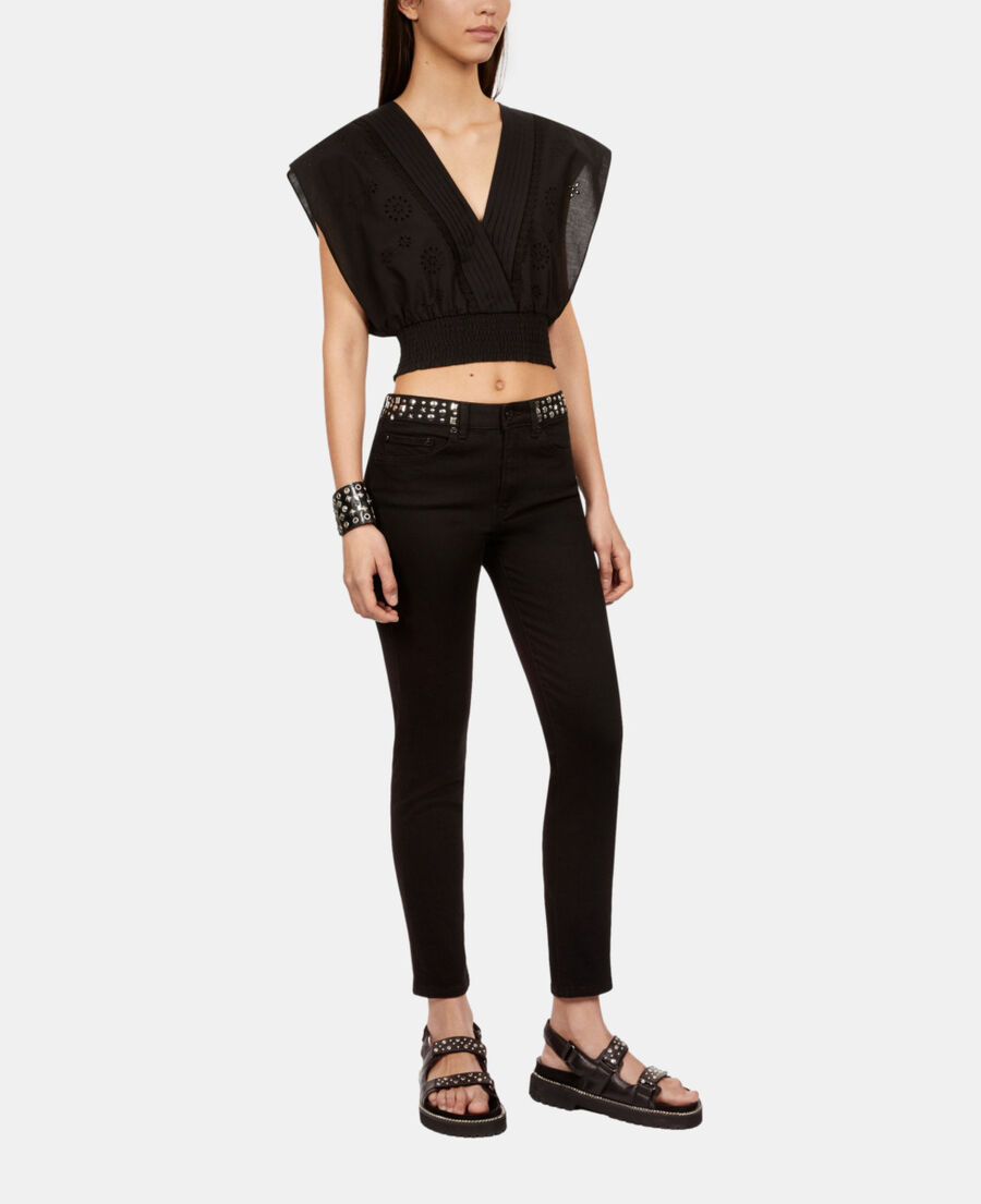 The Kooples F BLACK WASHED black slim jeans with studs and stars