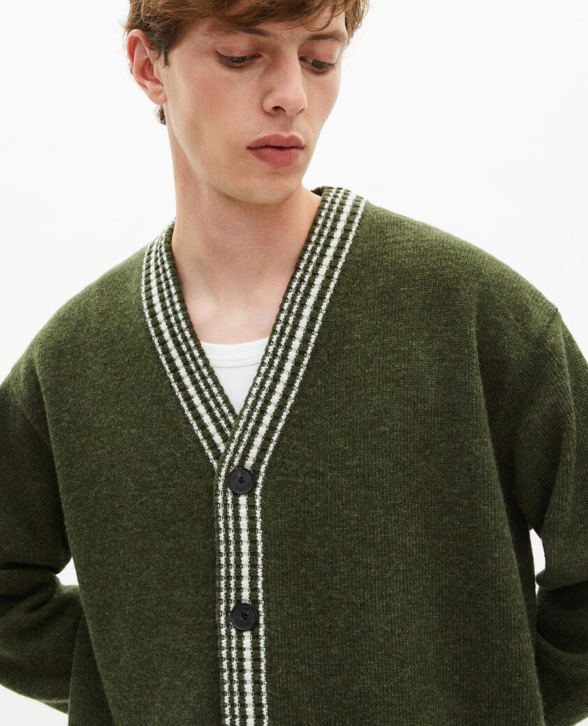 The Kooples HOMME GREEN cardigan en laine à rayures contrastées kaki