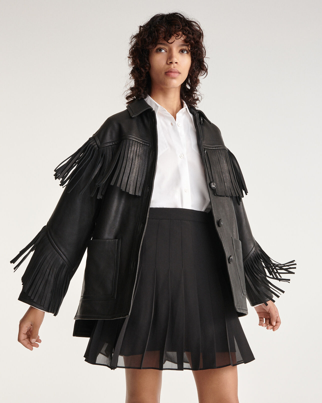 The Kooples FEMME BLACK jupe courte fluide noire plissée