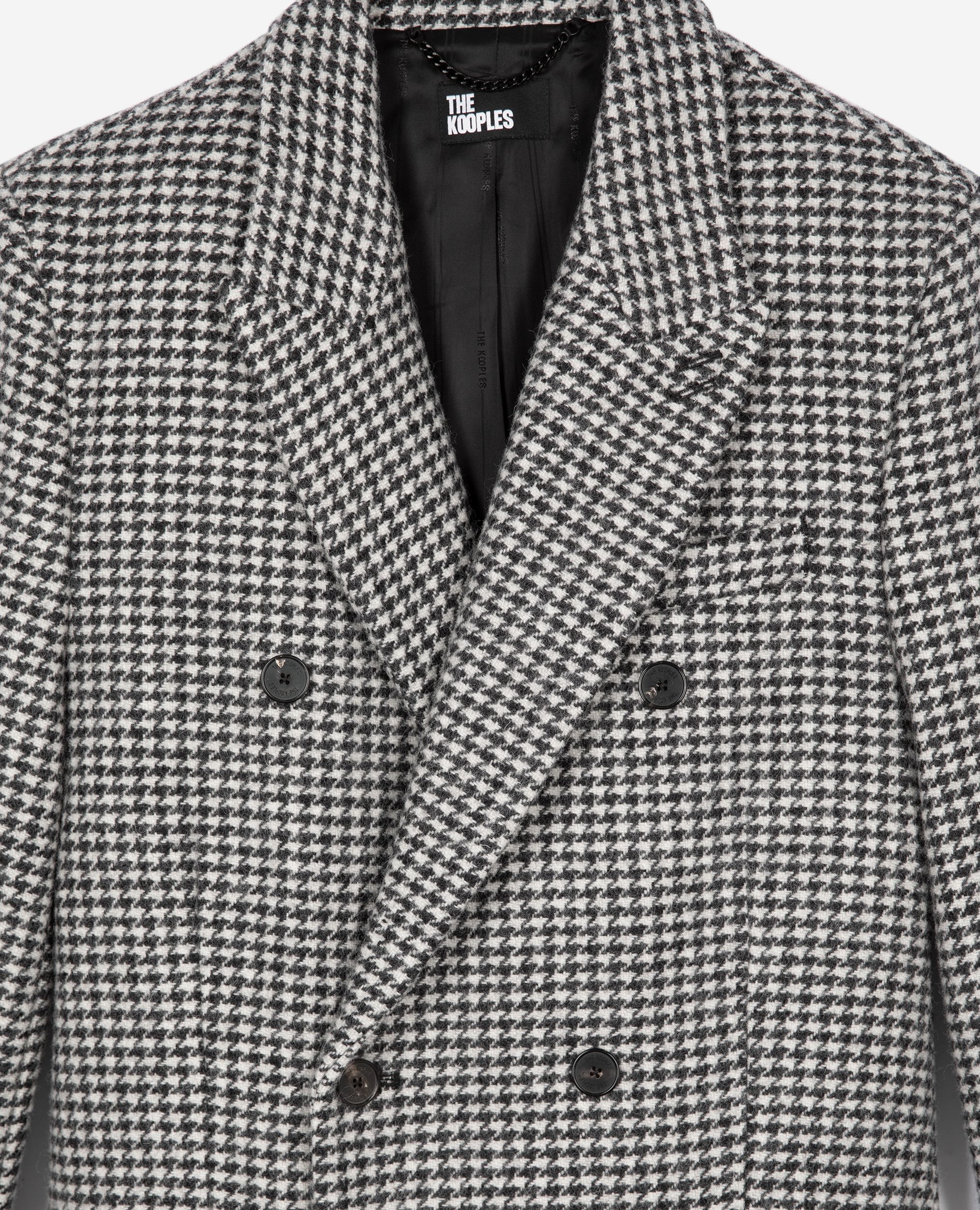 Long black and white wool houndstooth coat | The Kooples US