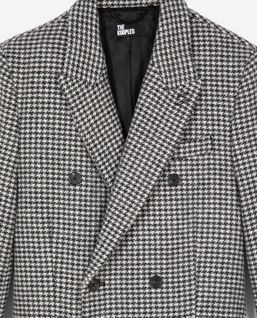The Kooples MEN BLACK GREY long black and white wool houndstooth coat