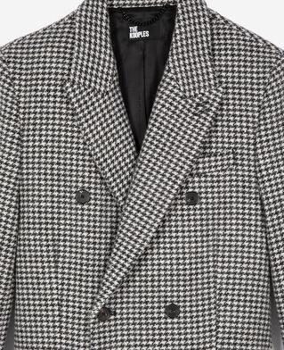 The Kooples MEN BLACK GREY long black and white wool houndstooth coat
