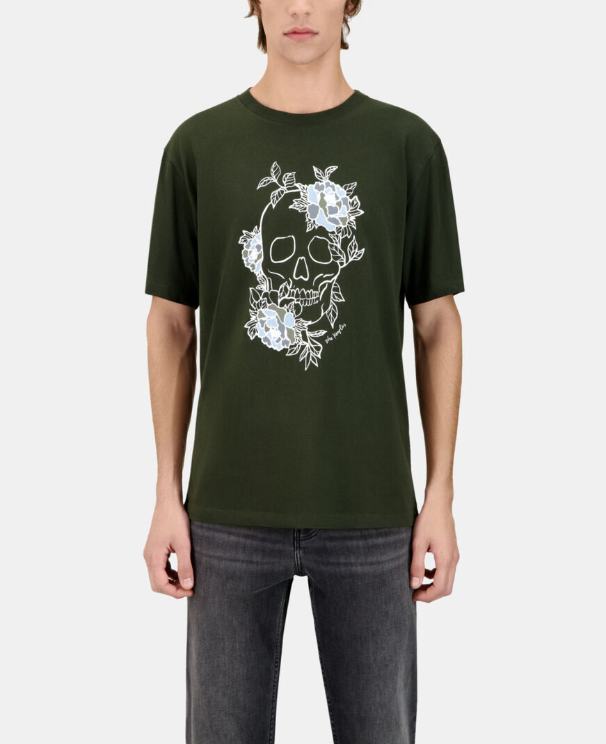 The Kooples HERREN DARK GREEN khakifarbenes herren-t-shirt mit siebdruck