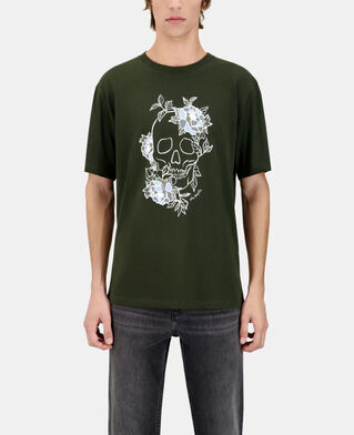 The Kooples HERREN DARK GREEN khakifarbenes herren-t-shirt mit siebdruck