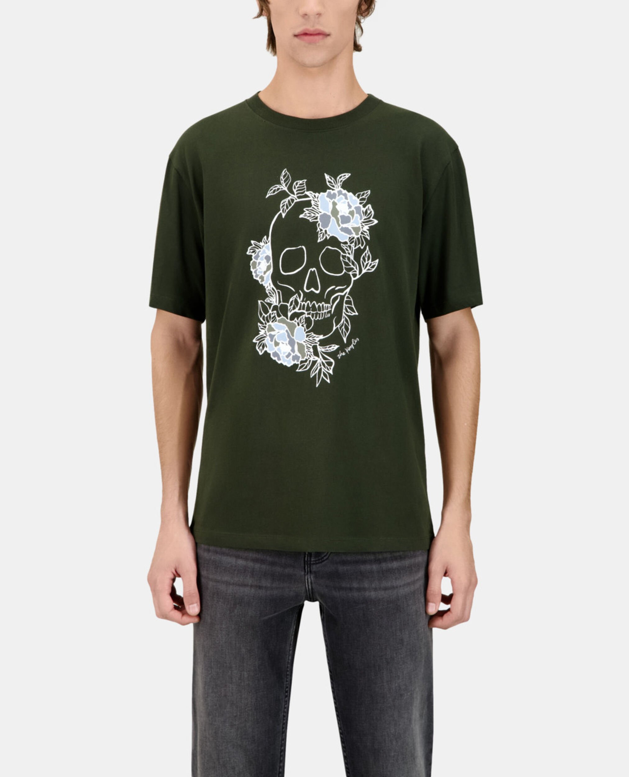 Khakifarbenes Herren-T-Shirt mit Siebdruck, DARK GREEN, hi-res image number null