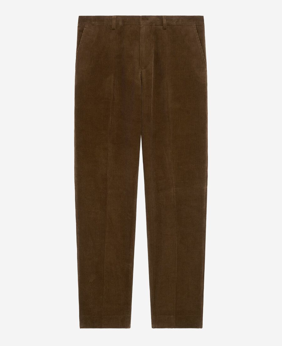 The Kooples HOMME CARAMEL pantalon de costume ajusté en velours côtelé marron