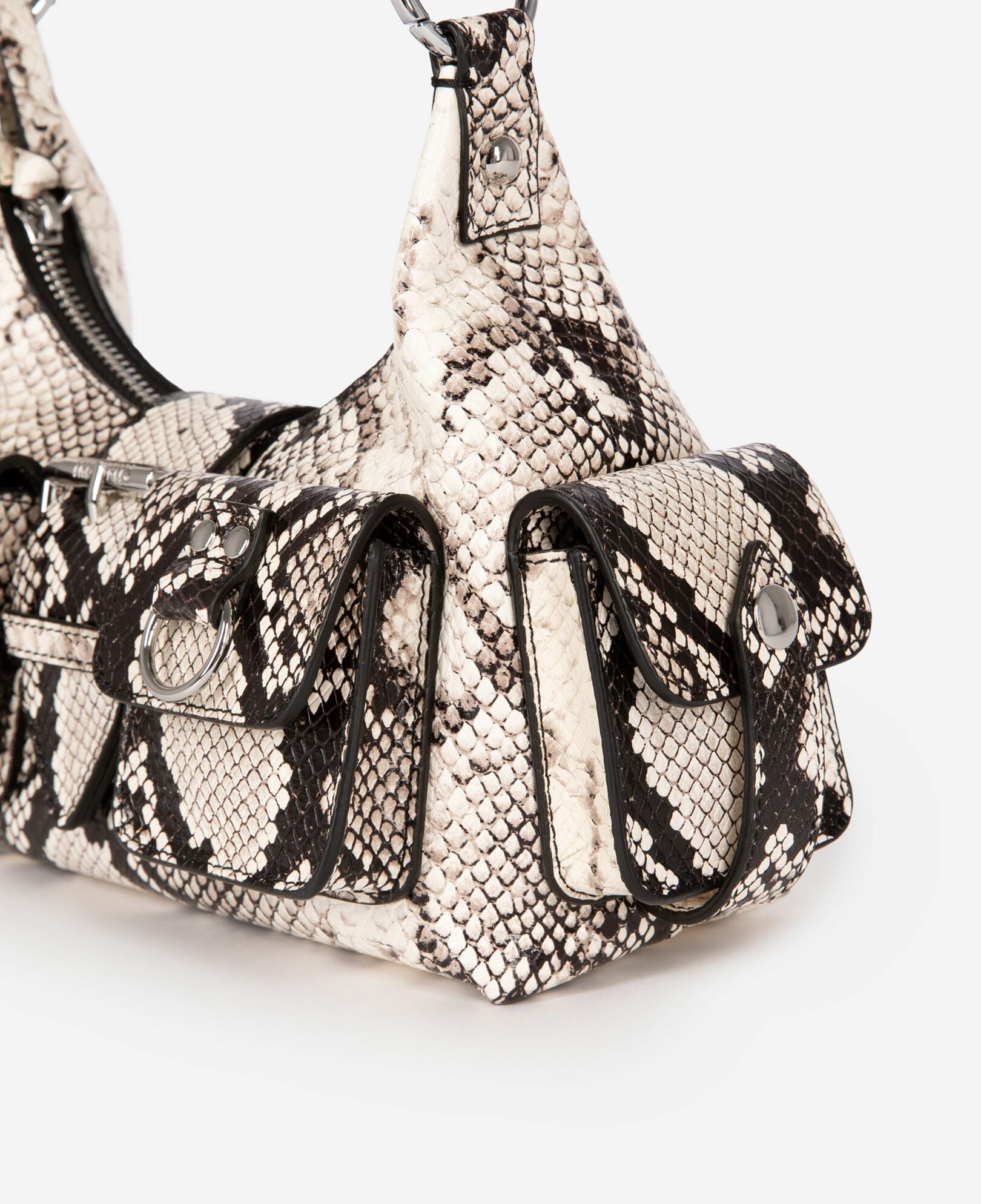 The Kooples WOMEN BLACK WHITE amelia small bag in python-effect leather