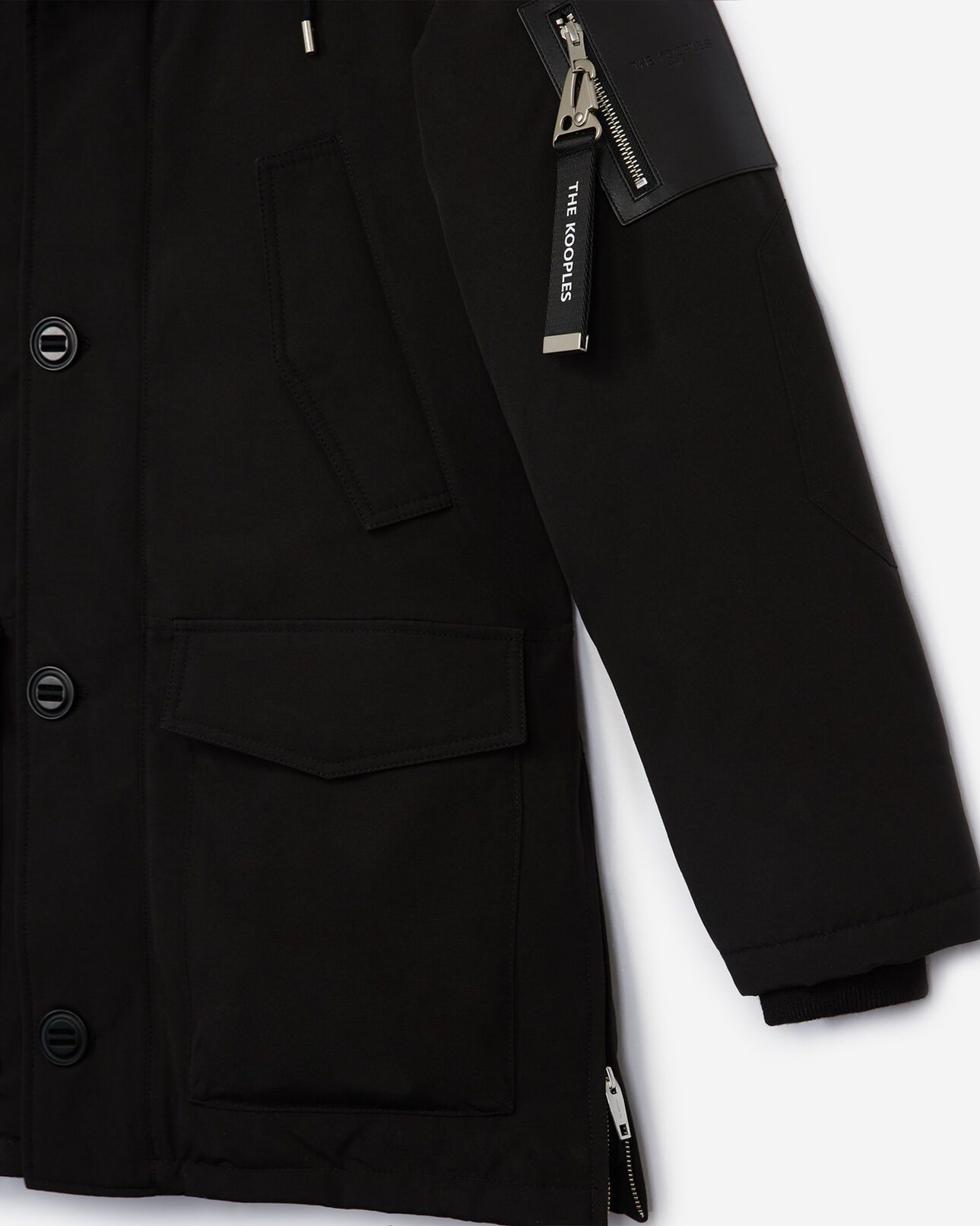 The Kooples MEN BLACK long black polyester parka with hood