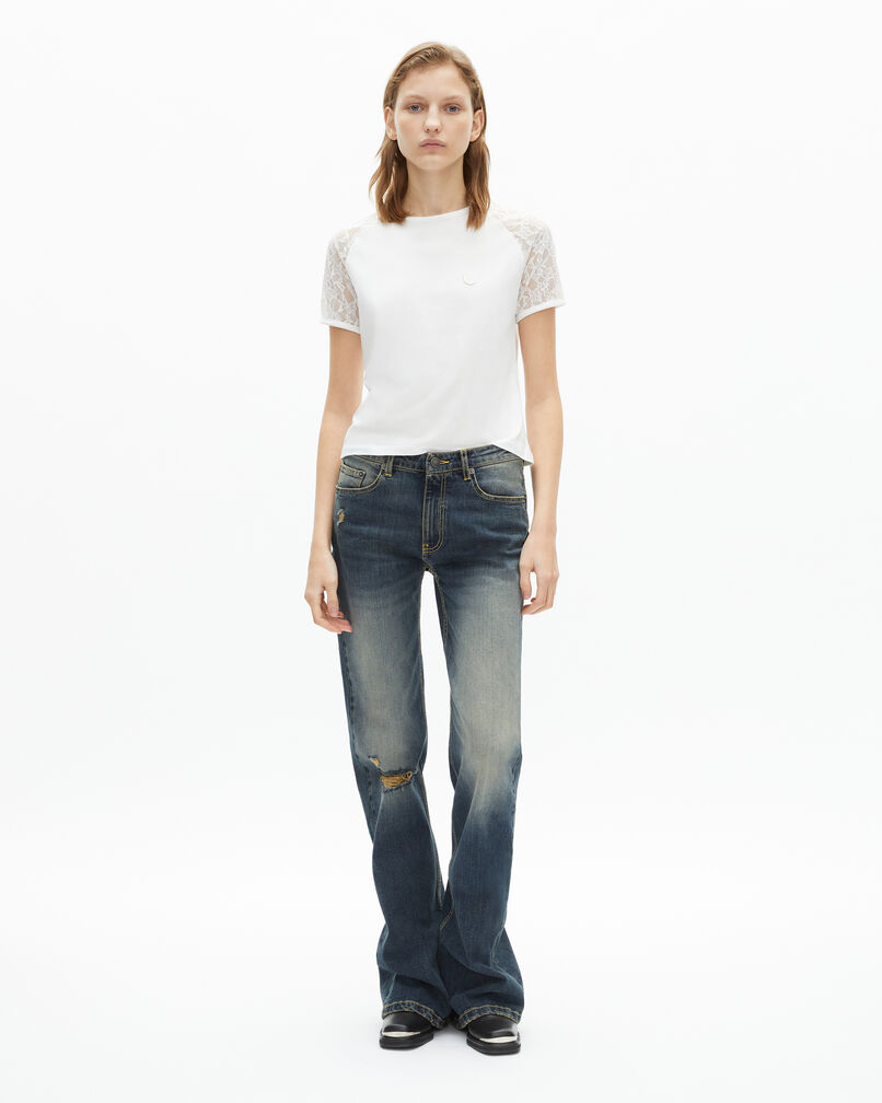 The Kooples DAMEN ECRU weißes t-shirt mit spitzenärmeln