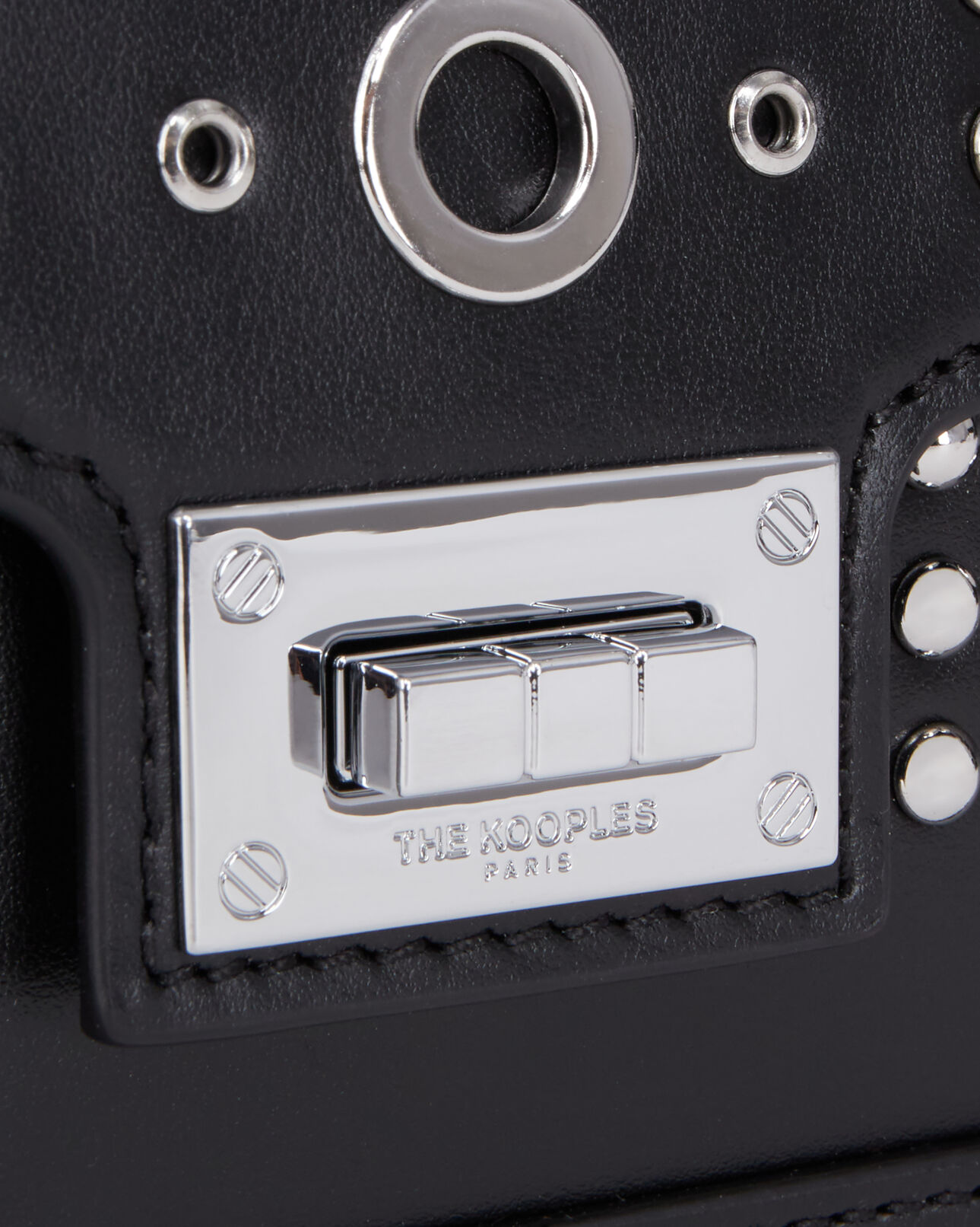 The Kooples WOMEN BLACK small emily bag in black leather with studs and eyelets