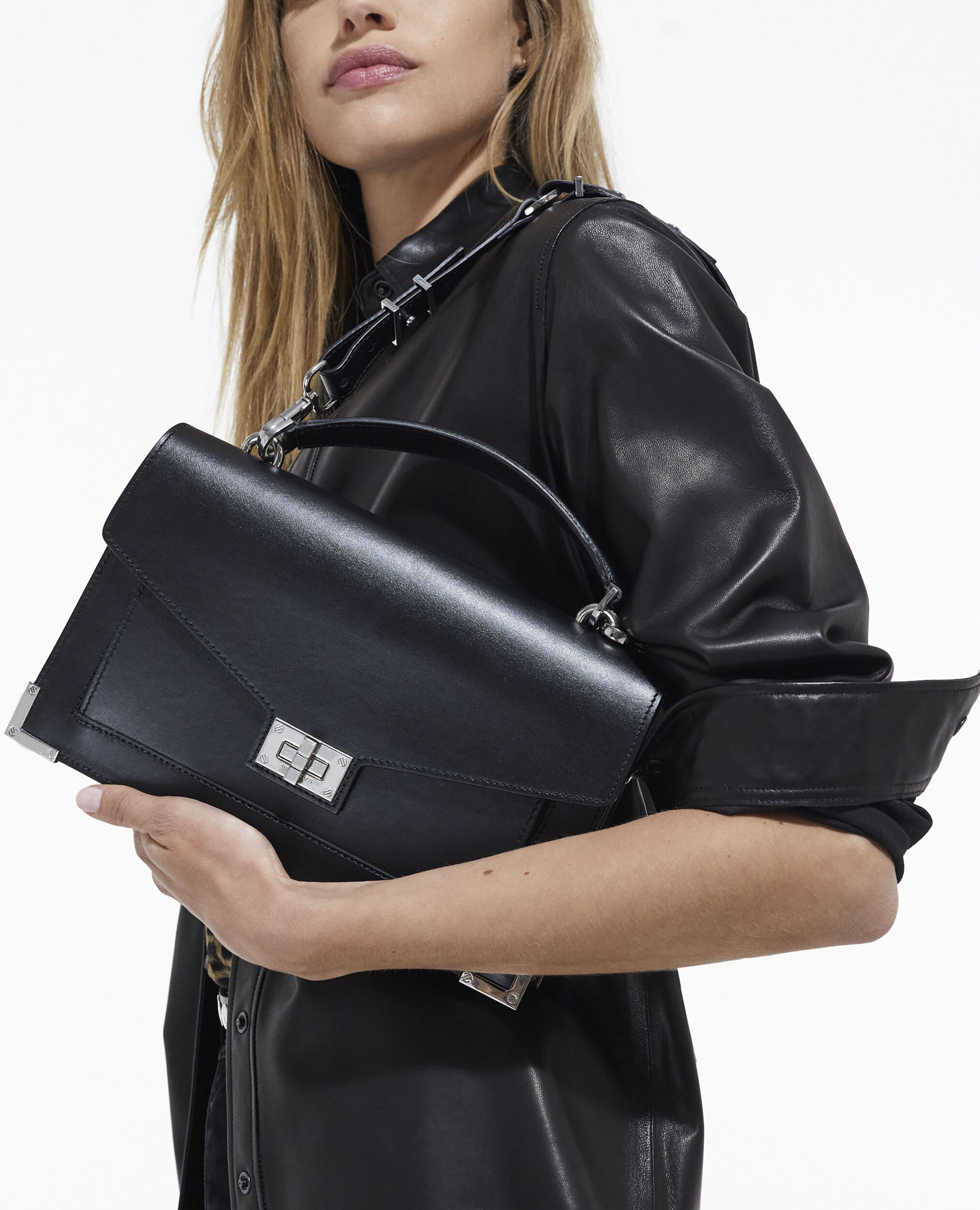 Schwarze mittelgroße Handtasche Emily, BLACK STONE, hi-res image number null