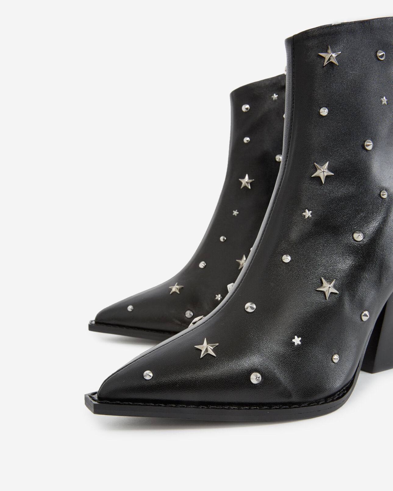 The Kooples WOMEN BLACK / SILVER heeled black ankle boots in leather w/studs