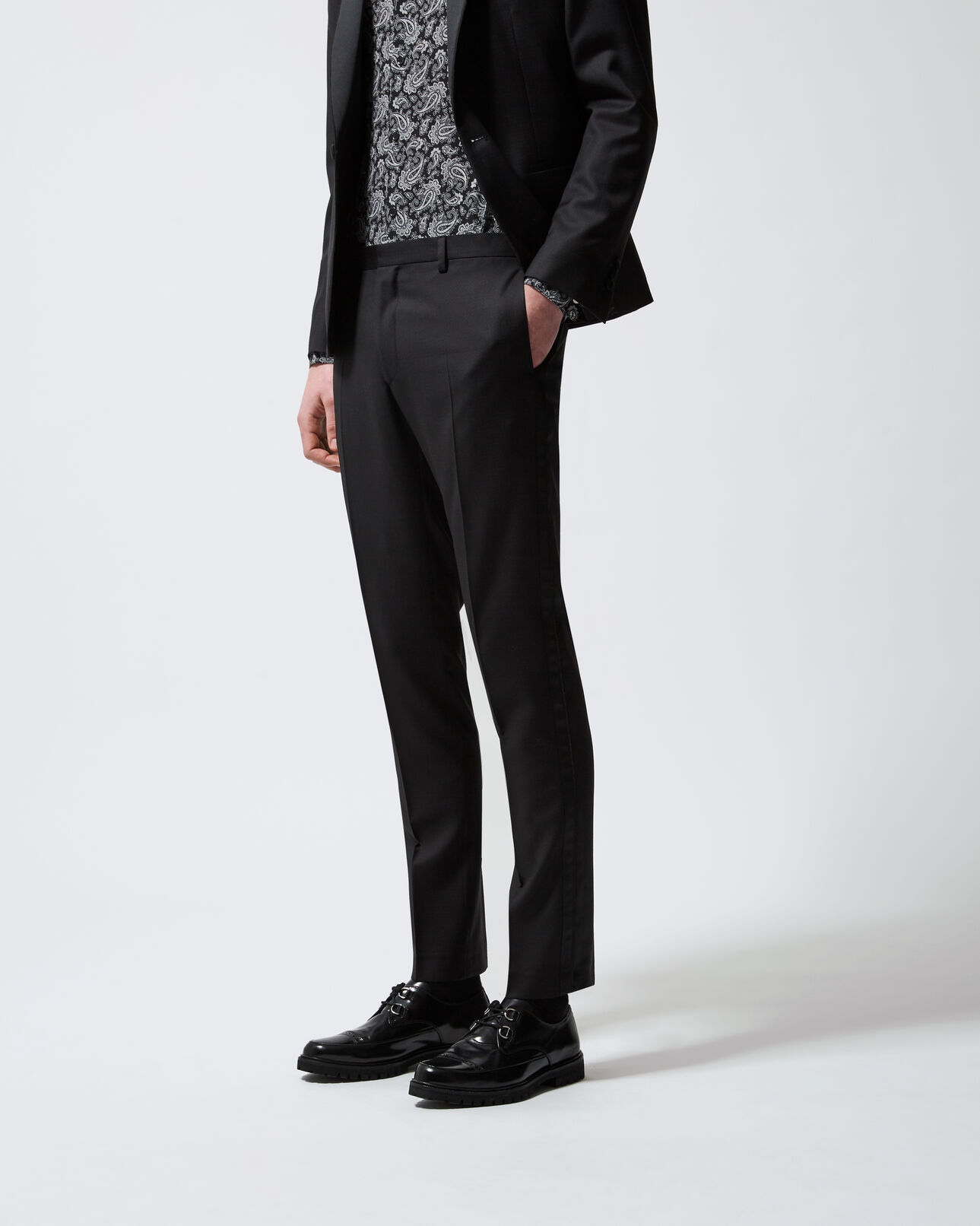 The Kooples HOMME BLACK pantalon costume noir à bande satin