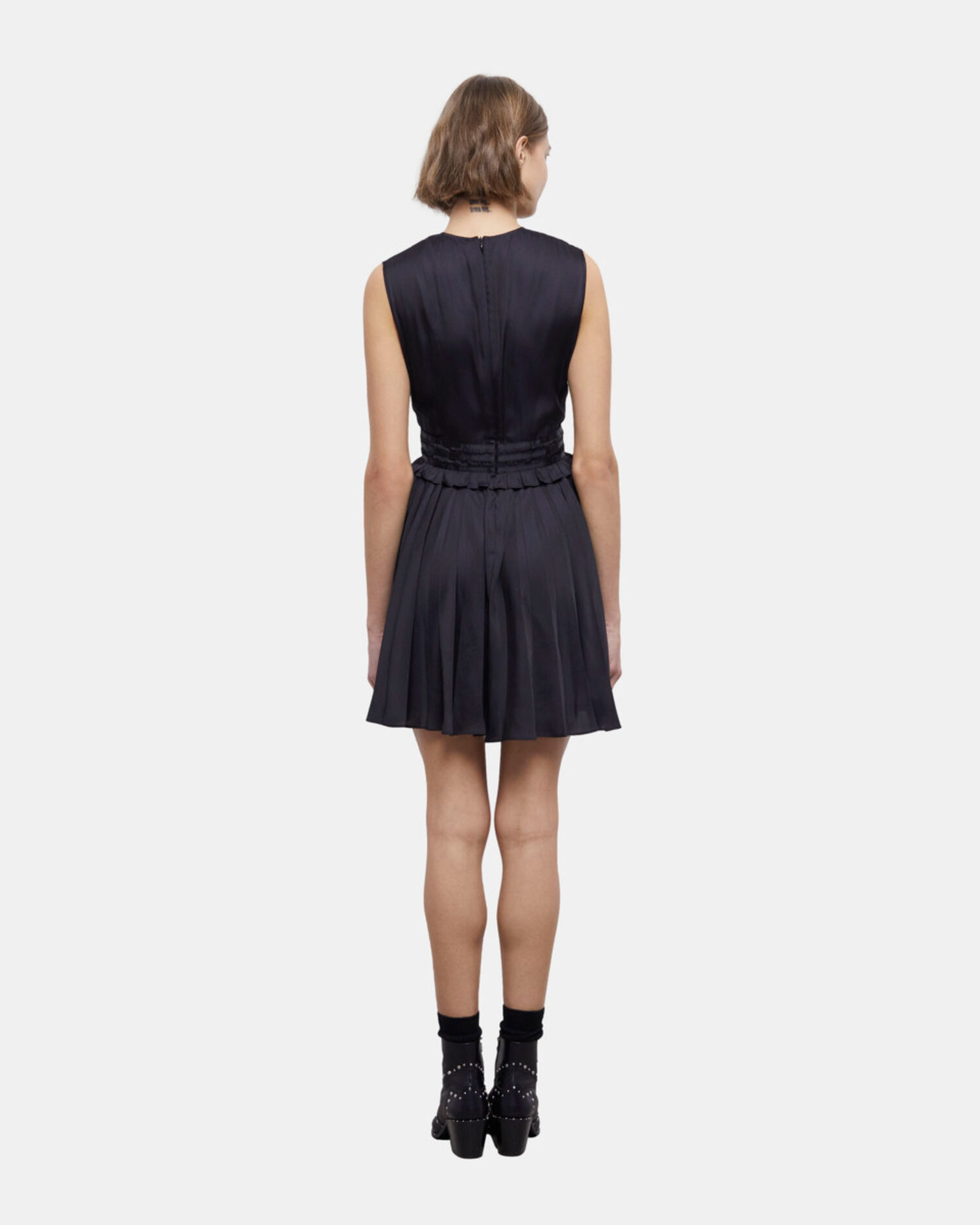 Pleated short black dress, BLACK, hi-res image number null
