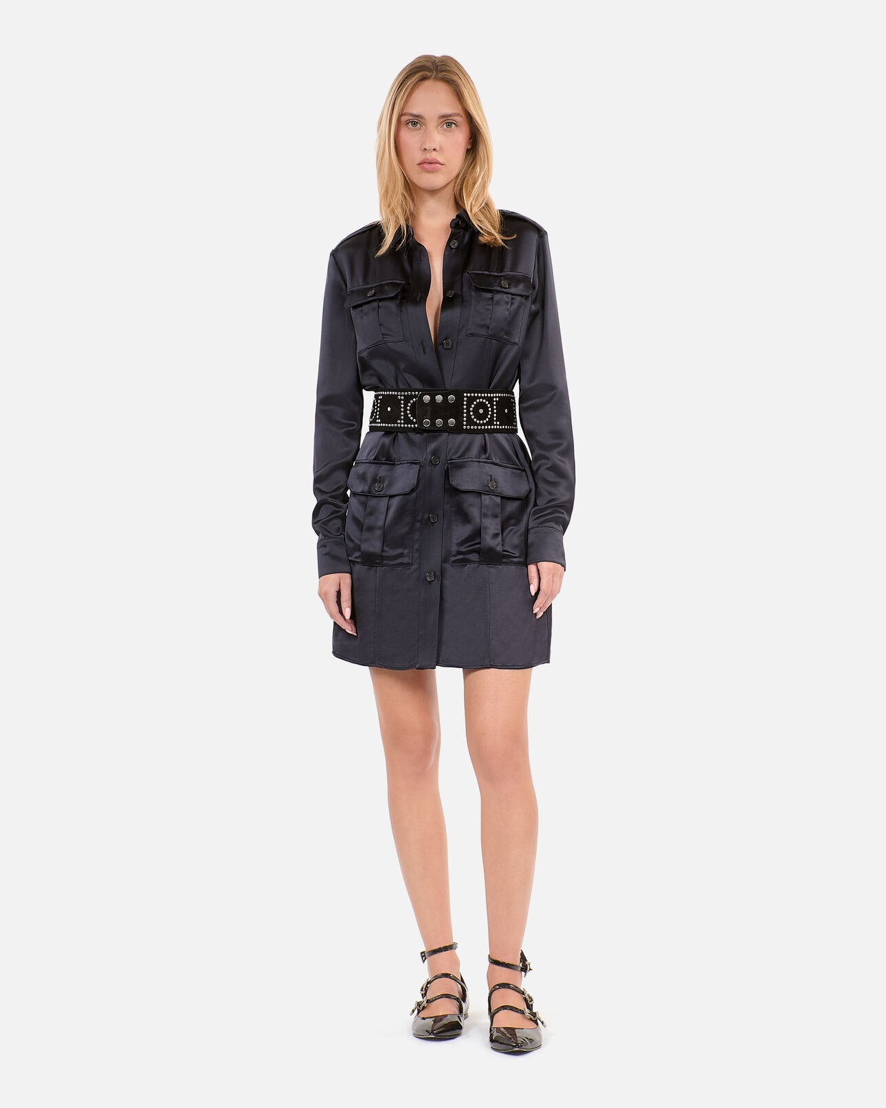 The Kooples FEMME NAVY robe saharienne courte bleu marine
