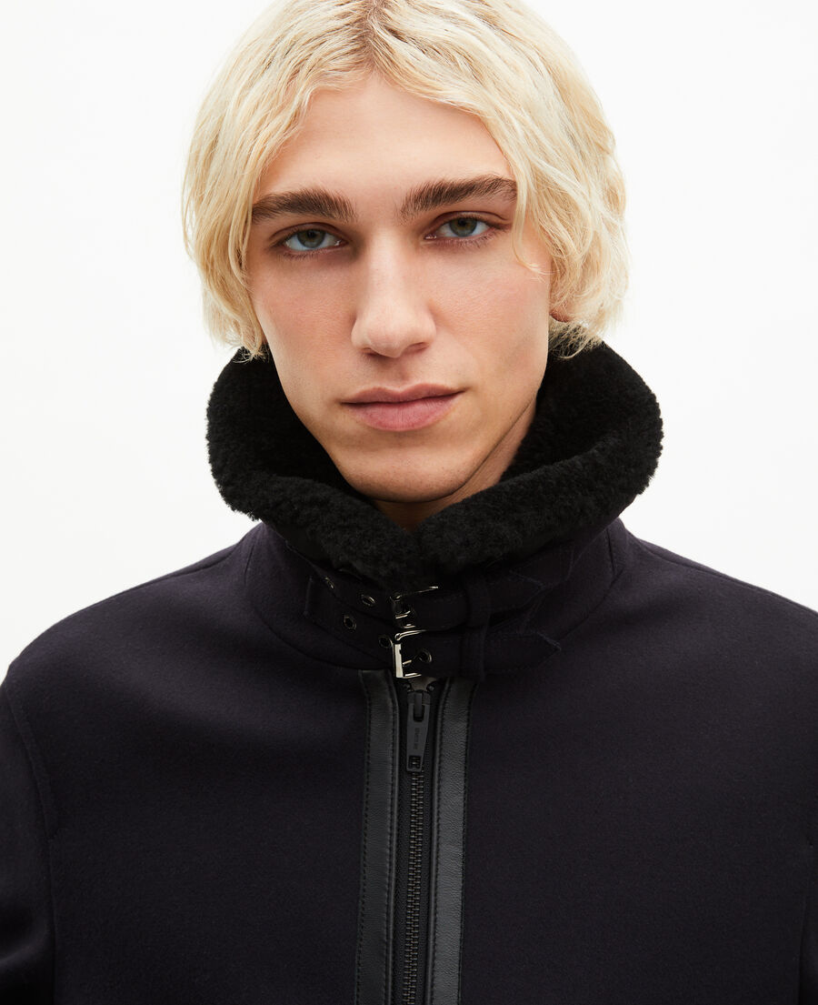 The Kooples MEN NAVY navy wool jacket with sherpa collar