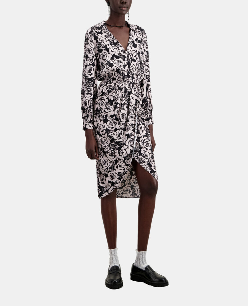 The Kooples FEMME BLACK / PINK robe mi-longue imprimée