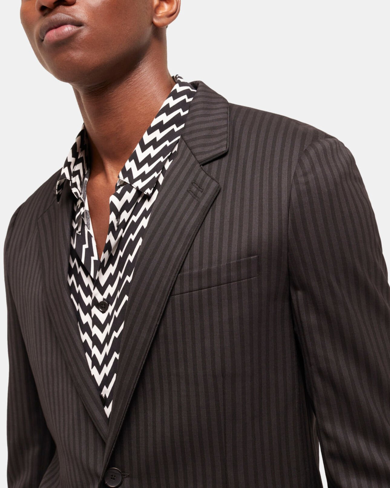 The Kooples MEN BLACK GREY striped wool suit jacket