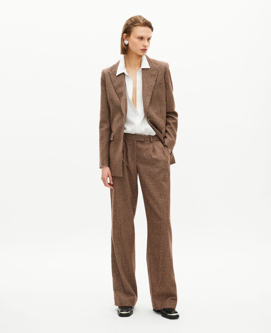The Kooples WOMEN CAMEL MELANGE / BURGUNDY camel houndstooth tailored jacket