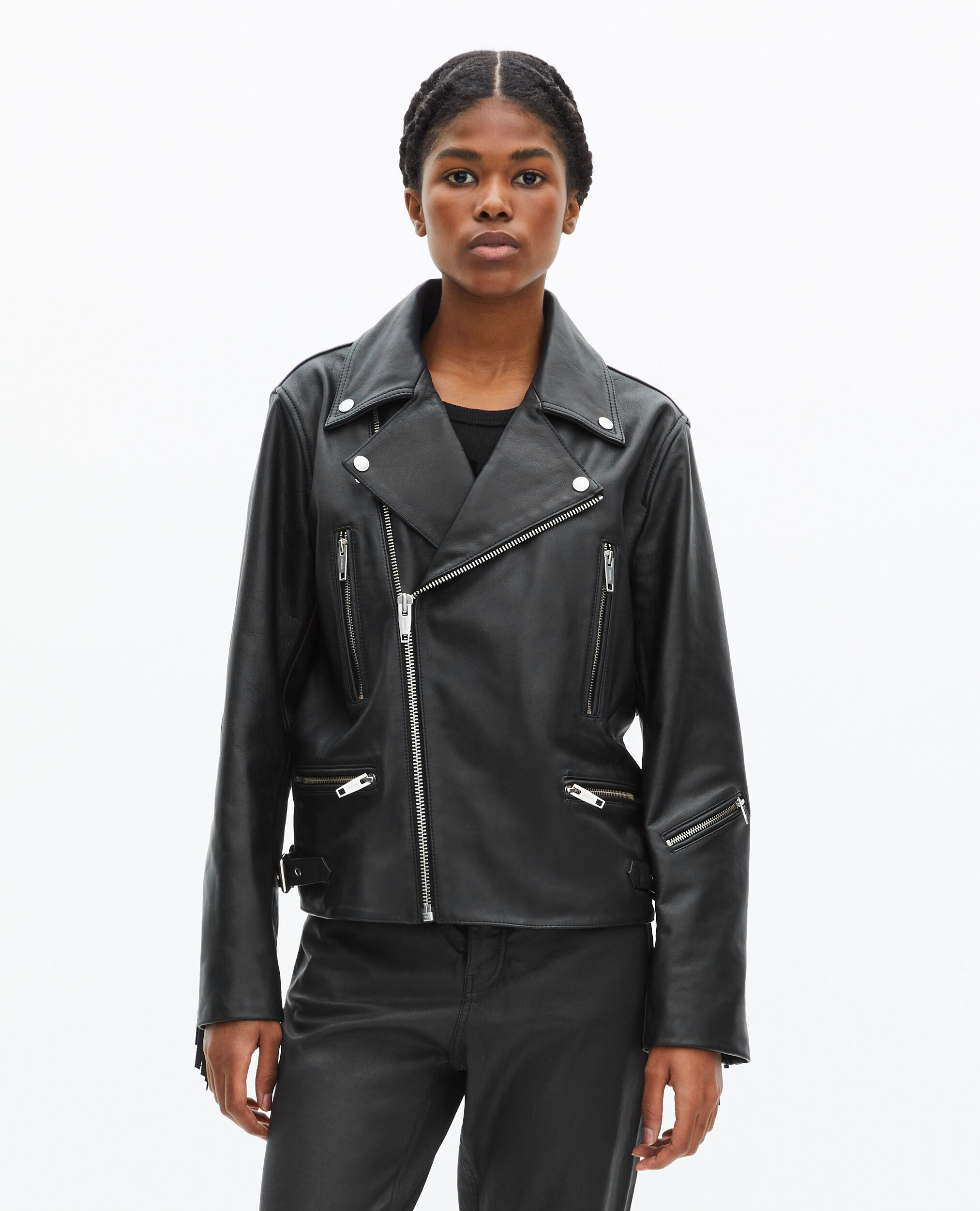 Black fringed leather jacket, BLACK, hi-res image number null