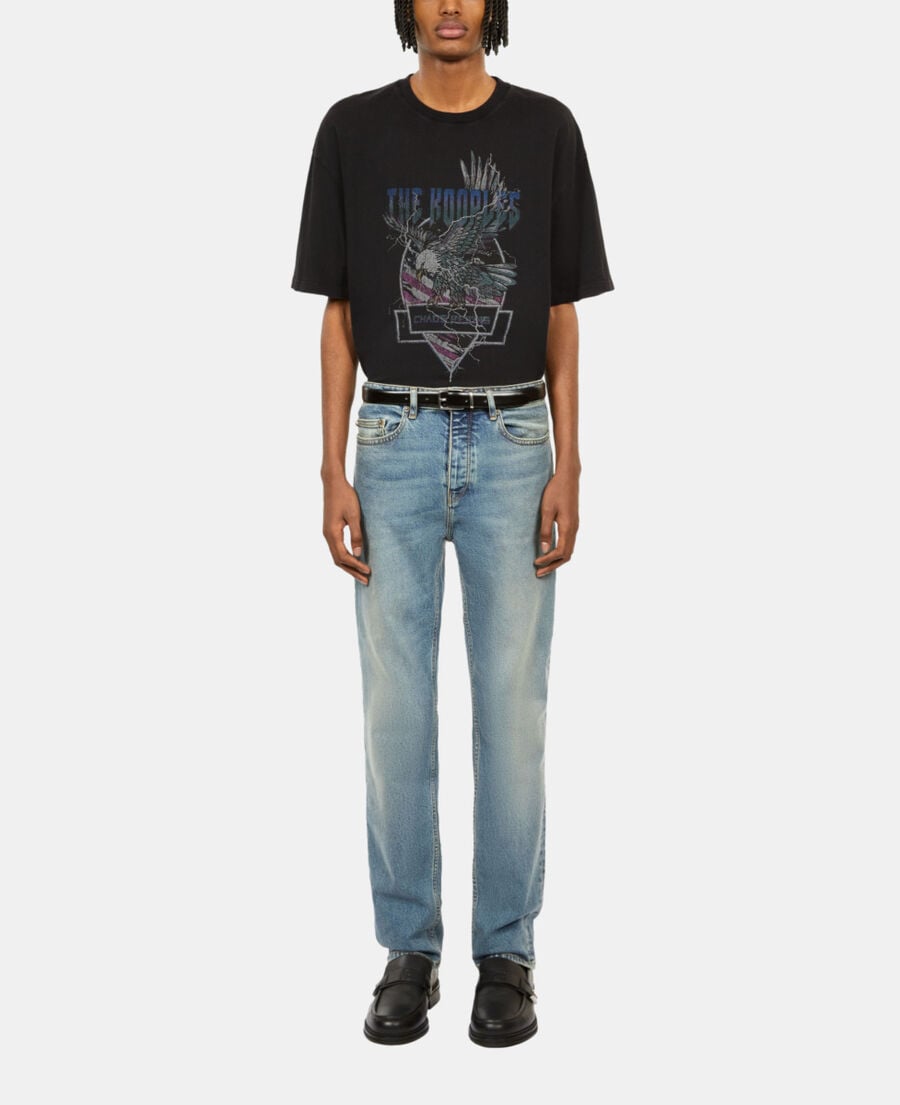 The Kooples H BLACK WASHED black t-shirt with chaos eagle serigraphy