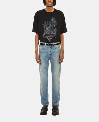 The Kooples H BLACK WASHED black t-shirt with chaos eagle serigraphy