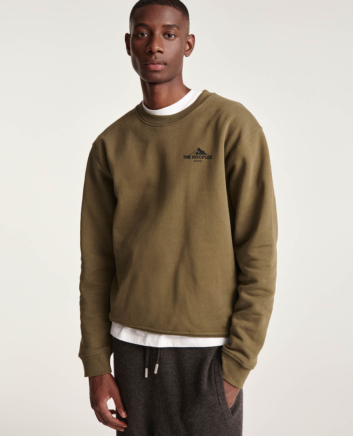 Khaki crew neck cotton sweatshirt black logo The Kooples