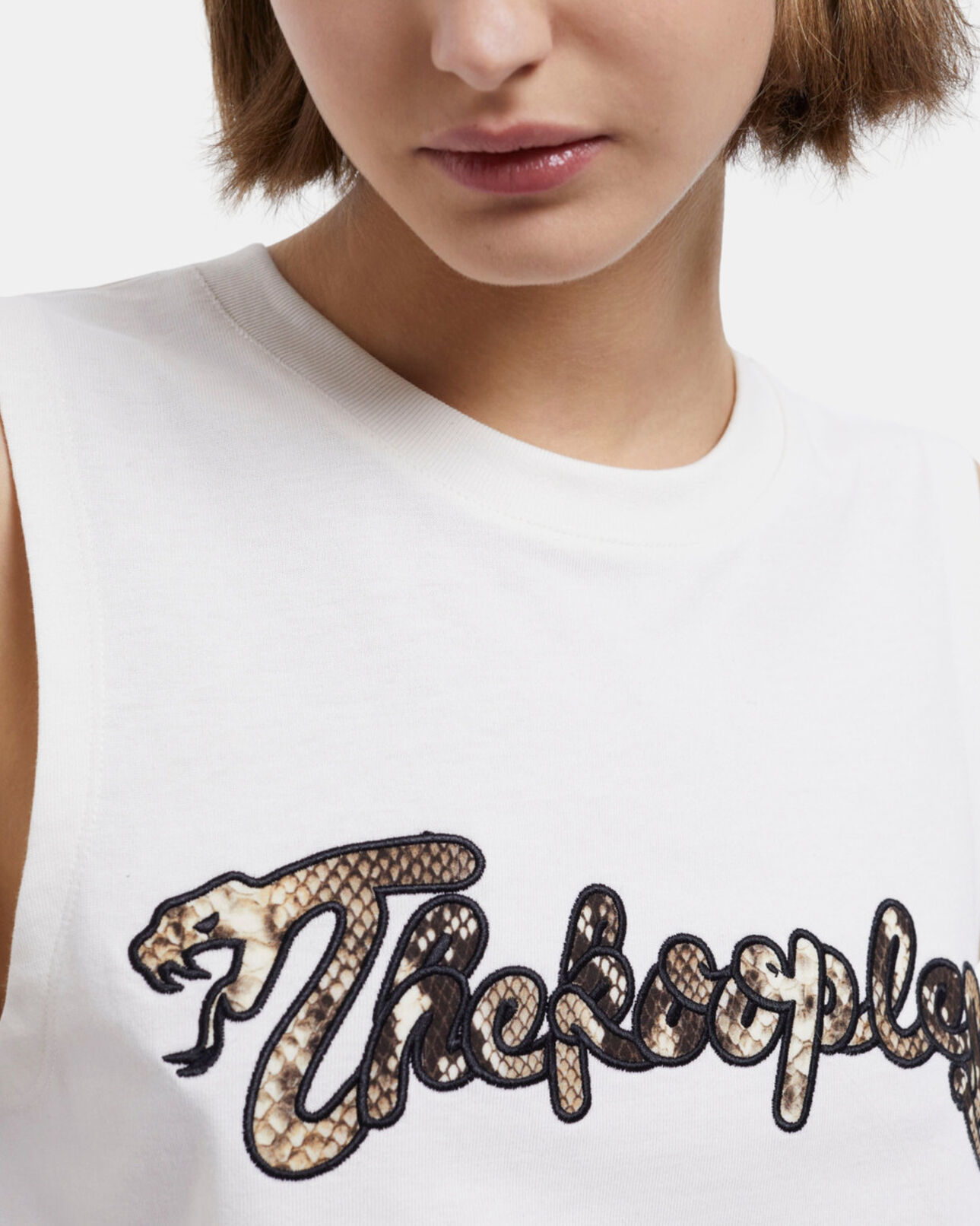 The Kooples WOMEN ECRU women's white t-shirt with snake logo print