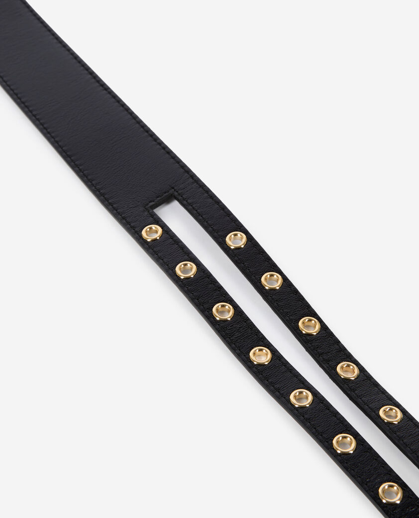 The Kooples WOMEN BLACK black leather double buckle belt